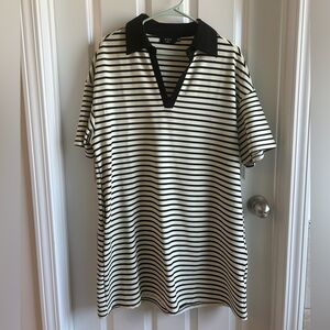 Vici Black and Cream Striped Polo Shirt Dress